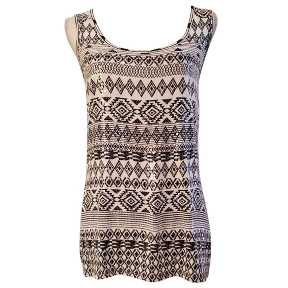INC International Concepts Sleeveless Black & White Aztec SequinTank Top Size L - Picture 1 of 5